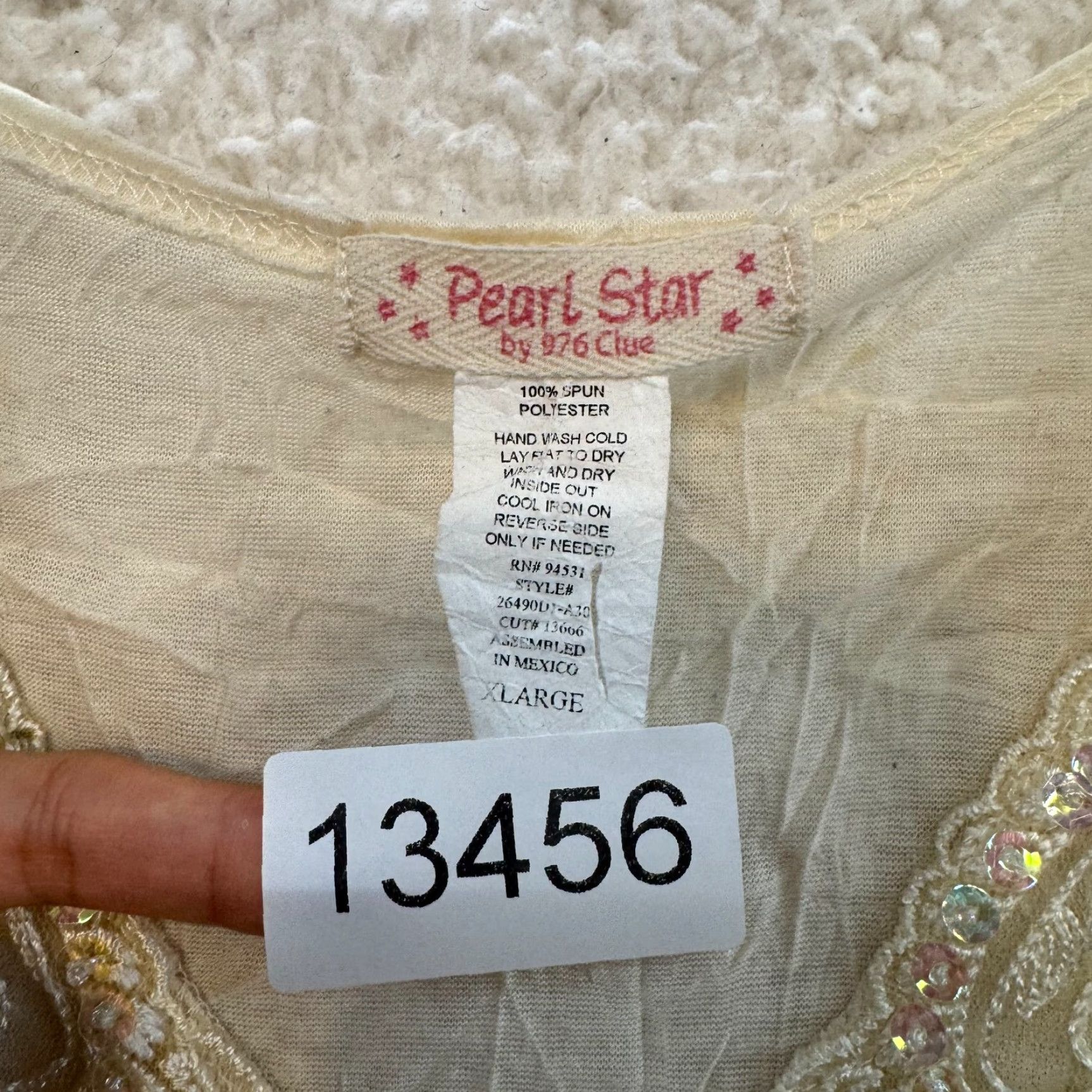 Vintage VINTAGE Pearl Star White Shirt XL Grunge Whimsigoth Boho Lace Sequin Fairy Y2K Size XL / US 12-14 / IT 48-50 - 6 Thumbnail