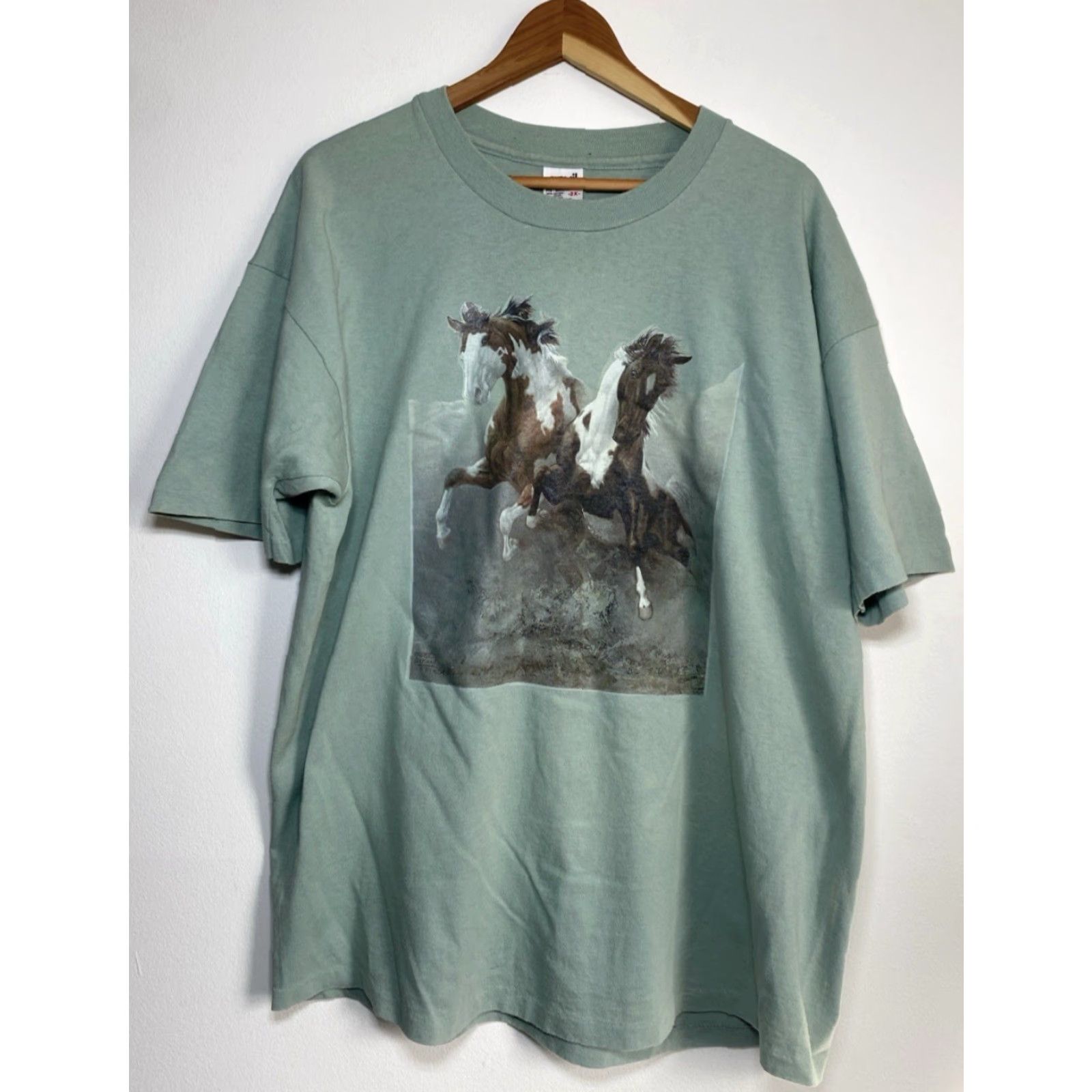 Anvil VINTAGE Anvil T-Shirt Chuck Dehaan Horses Art 2X Green Unisex Adults 80s 1989 Horse Art Cotton Shirt Short Sleeve Crew Neck Made in USA Mens Womens? Size US XXL / EU 58 / 5 - 2 Thumbnail