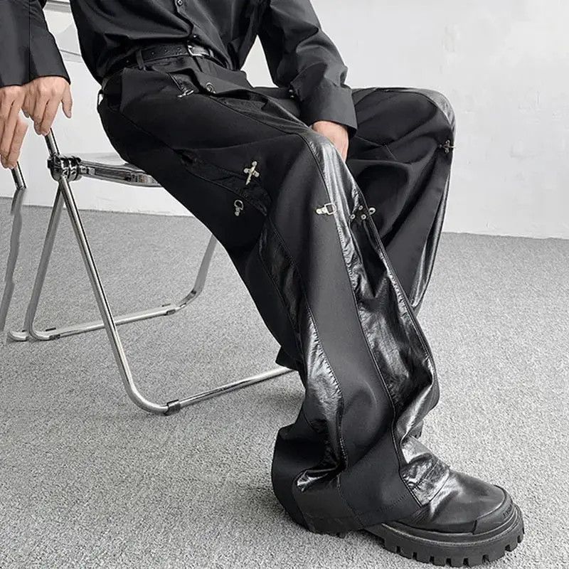 Japanese Brand × Vintage Avant garde retro buckle pu leather mix pleated pants Size US 29 - 4 Thumbnail