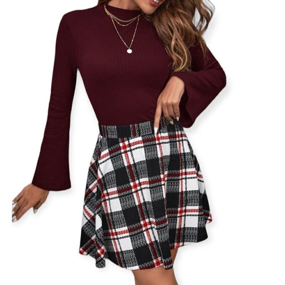 Shein SHEIN Burgundy Ribbed Bell Sleeve Top | Size S | Mock Neck L Size S / US 4 / IT 40 - 2 Thumbnail