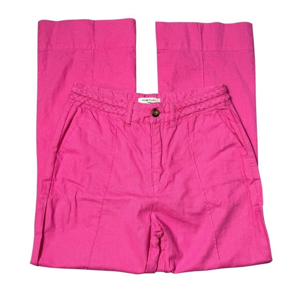 Other NWT New Habitual Linen Cotton Cropped Kick Flare Pink Pants Size 28" / US 6 / IT 42 - 2 Thumbnail