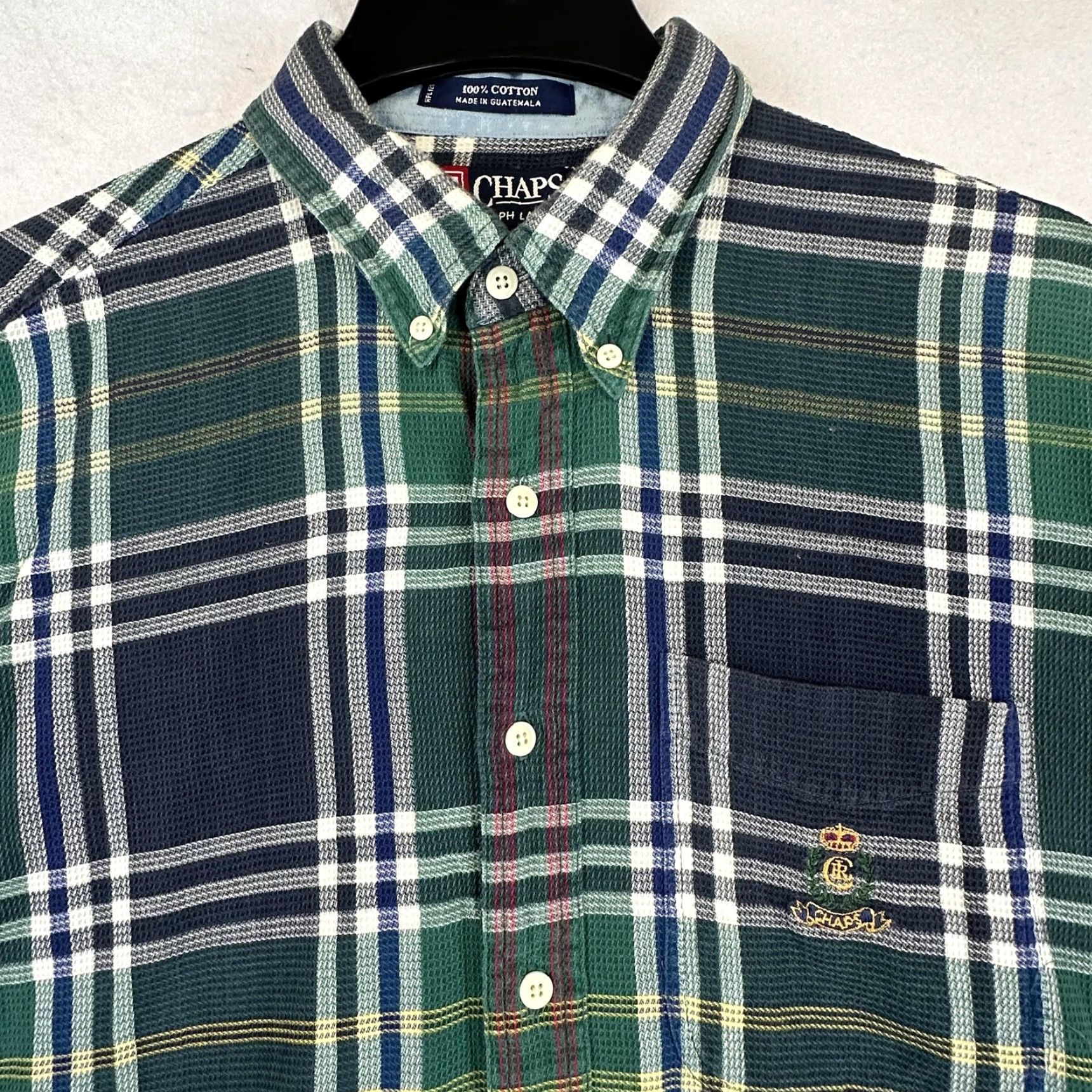 Chaps Chaps Shirt Mens L Plaid Short Sleeve Button-Down Crest Embroidered Cotton Casual Green Size US L / EU 52-54 / 3 - 4 Thumbnail