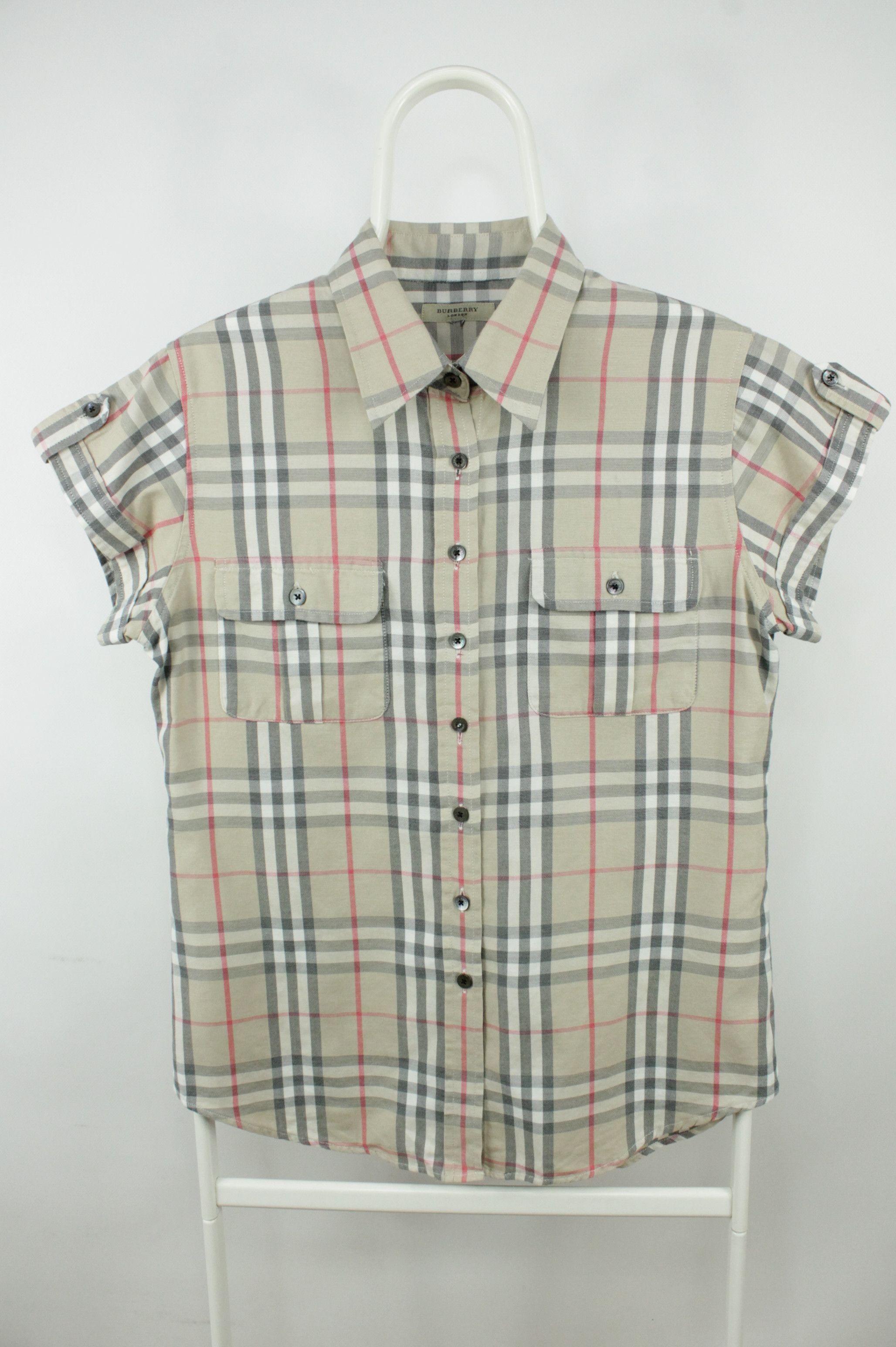 Burberry Burberry Nova Check Button Up S/S Shirt Beige Women's Size L / US 10 / IT 46 - 1 Thumbnail