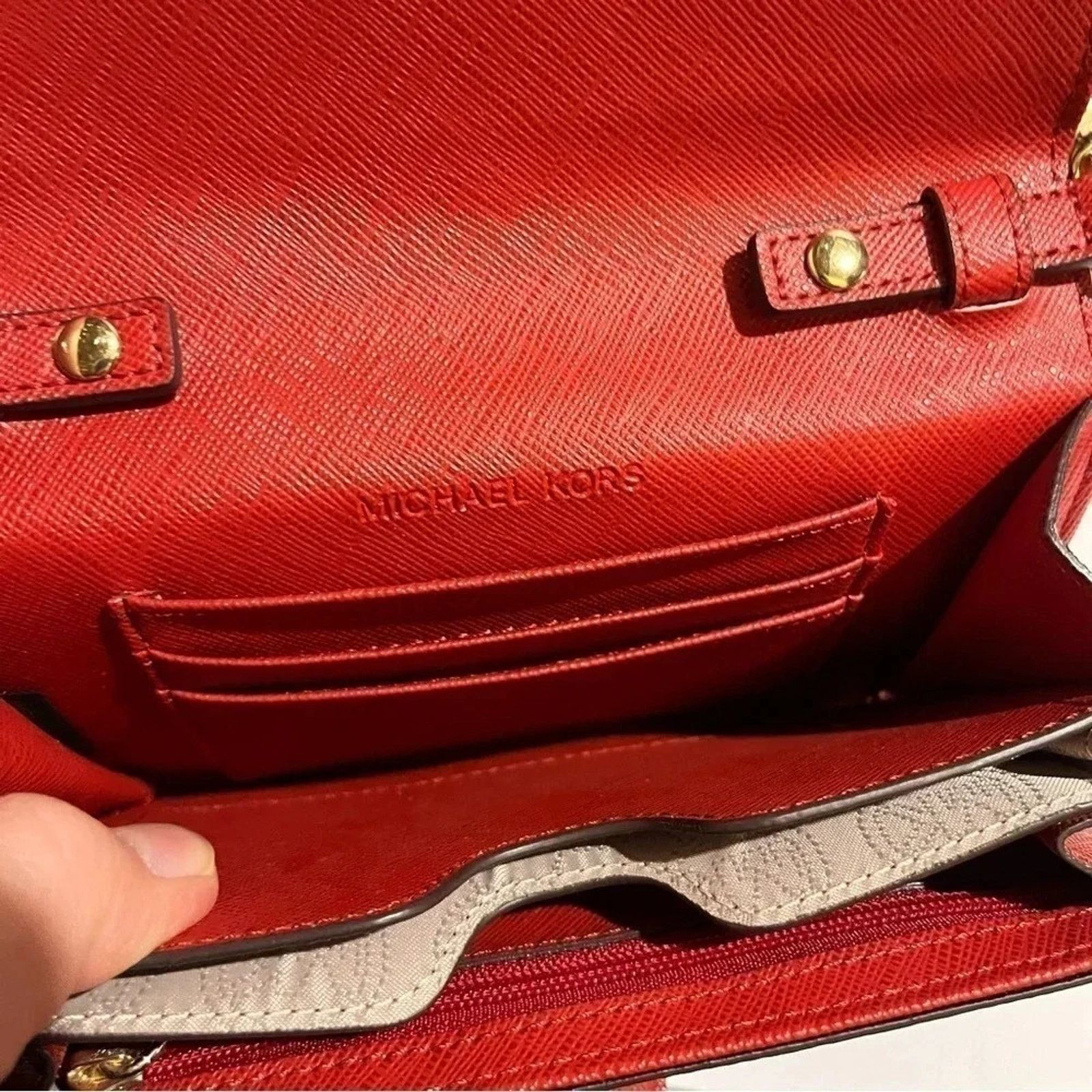 Michael Kors Michael Kors Cross Grain Leather Red Crossbody Chain Strap Size ONE SIZE - 9 Thumbnail
