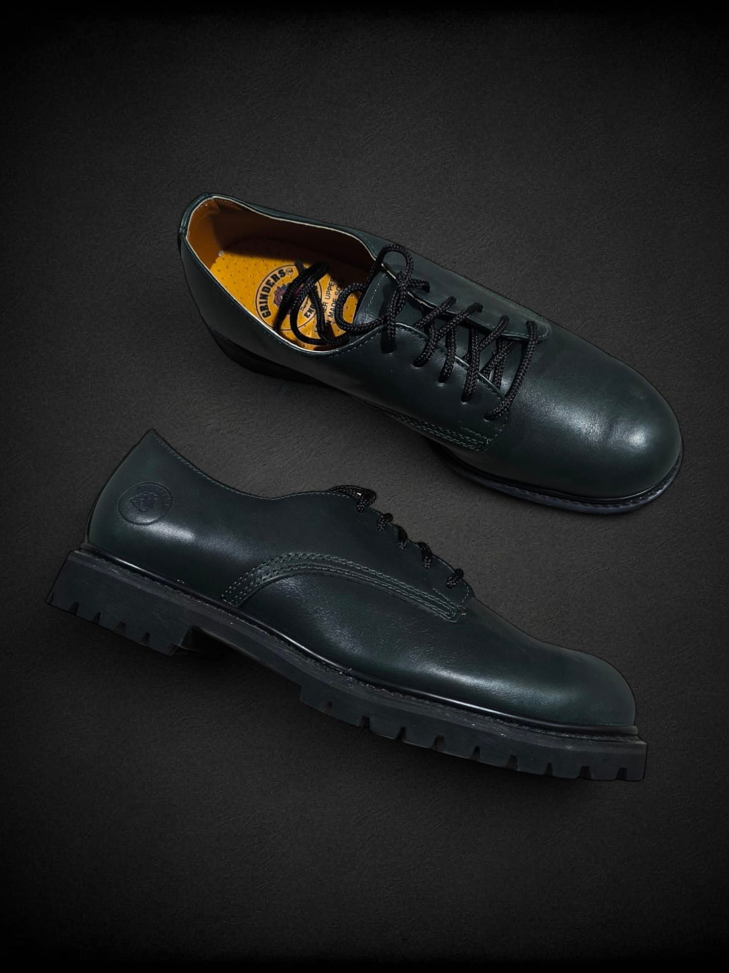 Leather Chunky London Grinders Dark Green Derby Leather Shoes Size US 12 / EU 45 - 2 Thumbnail