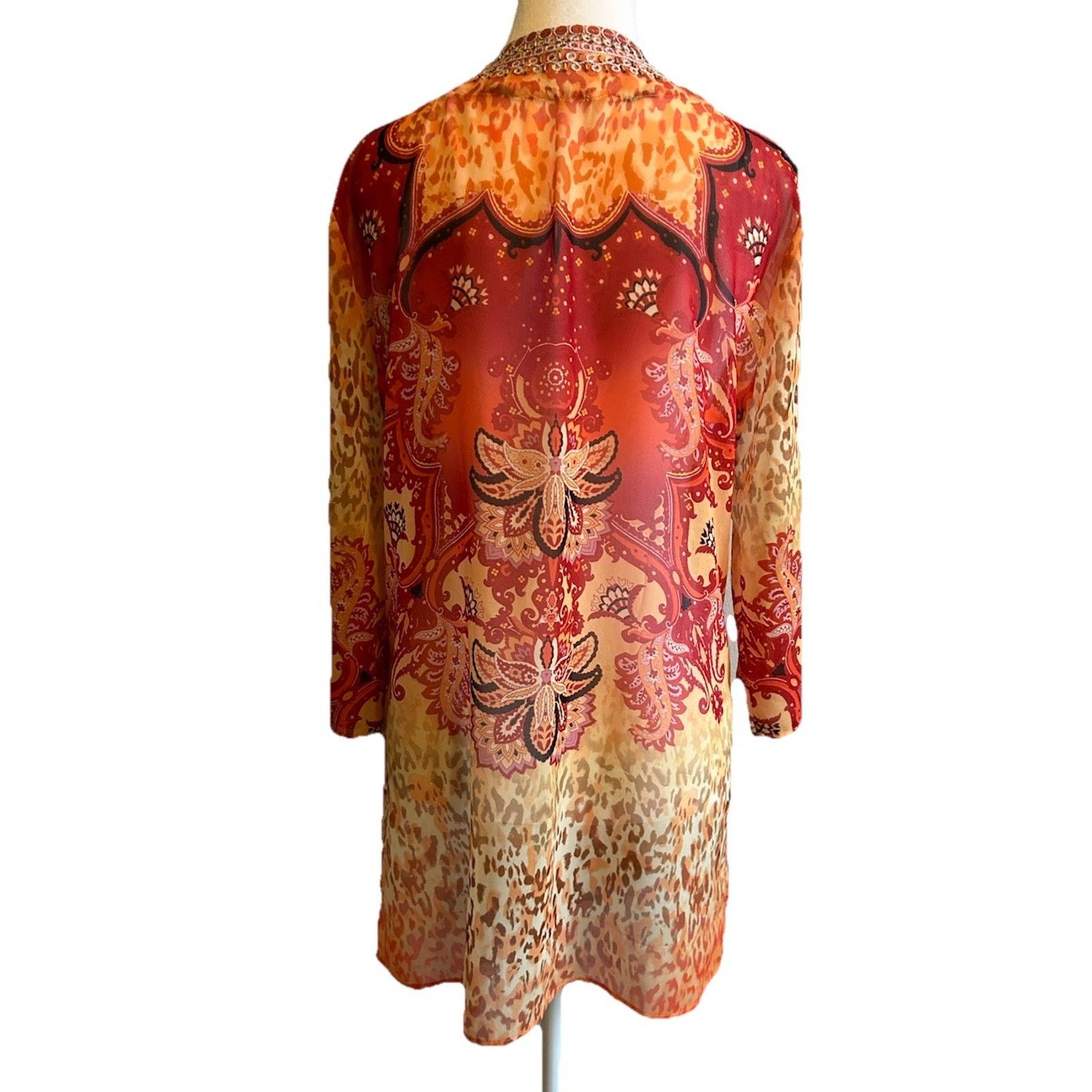 Chicos CHICO'S SHEER Tunic TOP S COVERUP Coastal EARTH TONES BOHO Size S / US 4 / IT 40 - 6 Thumbnail