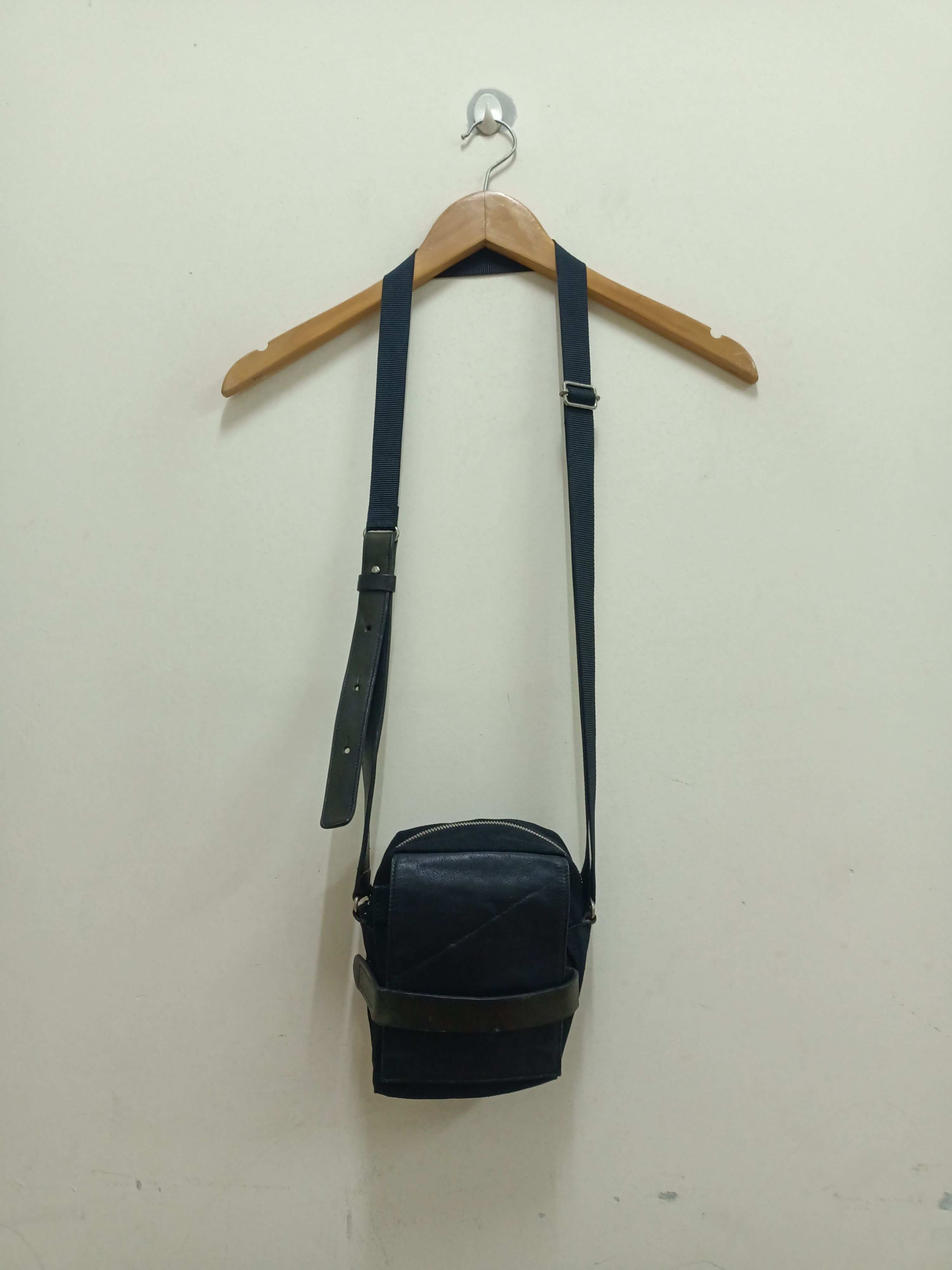 Y'saccs Yohji Yamamoto Duck Canvas Leather Sling Bag in Black, Men's