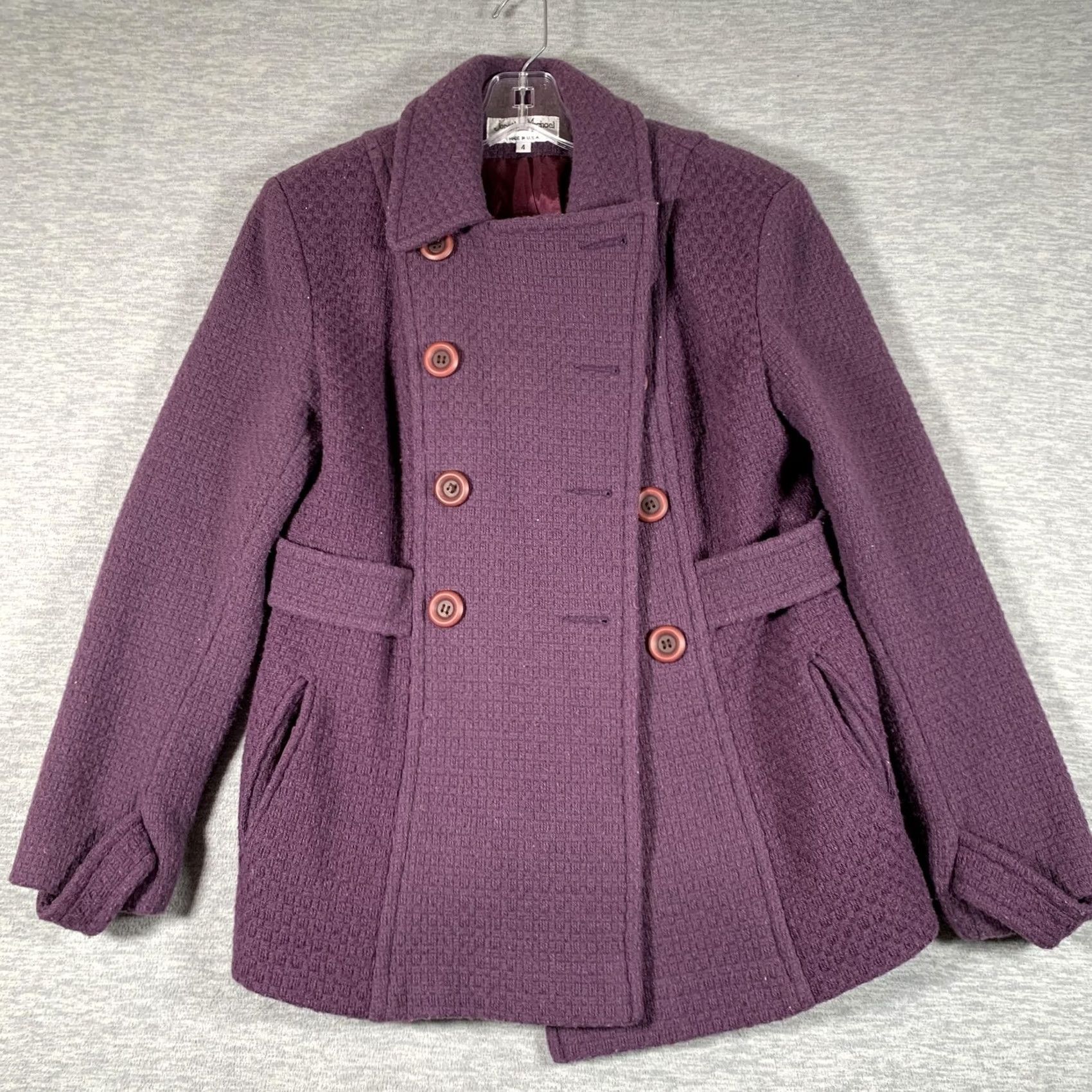 Vintage Jonathan Michael Coat Womens 4 Purple Wool Pea Coat Tweed Button Lined USA Size S / US 4 / IT 40 - 2 Thumbnail