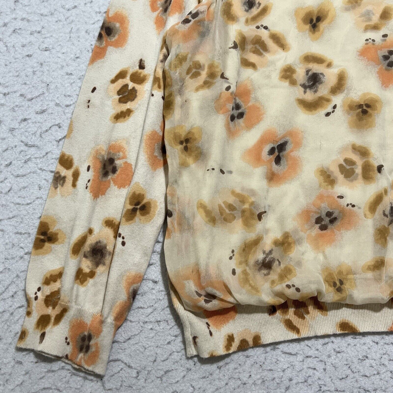 J. Jill J. Jill Silk Overlay Crewneck Sweater Floral Orange Pullover Size XL / US 12-14 / IT 48-50 - 6 Thumbnail