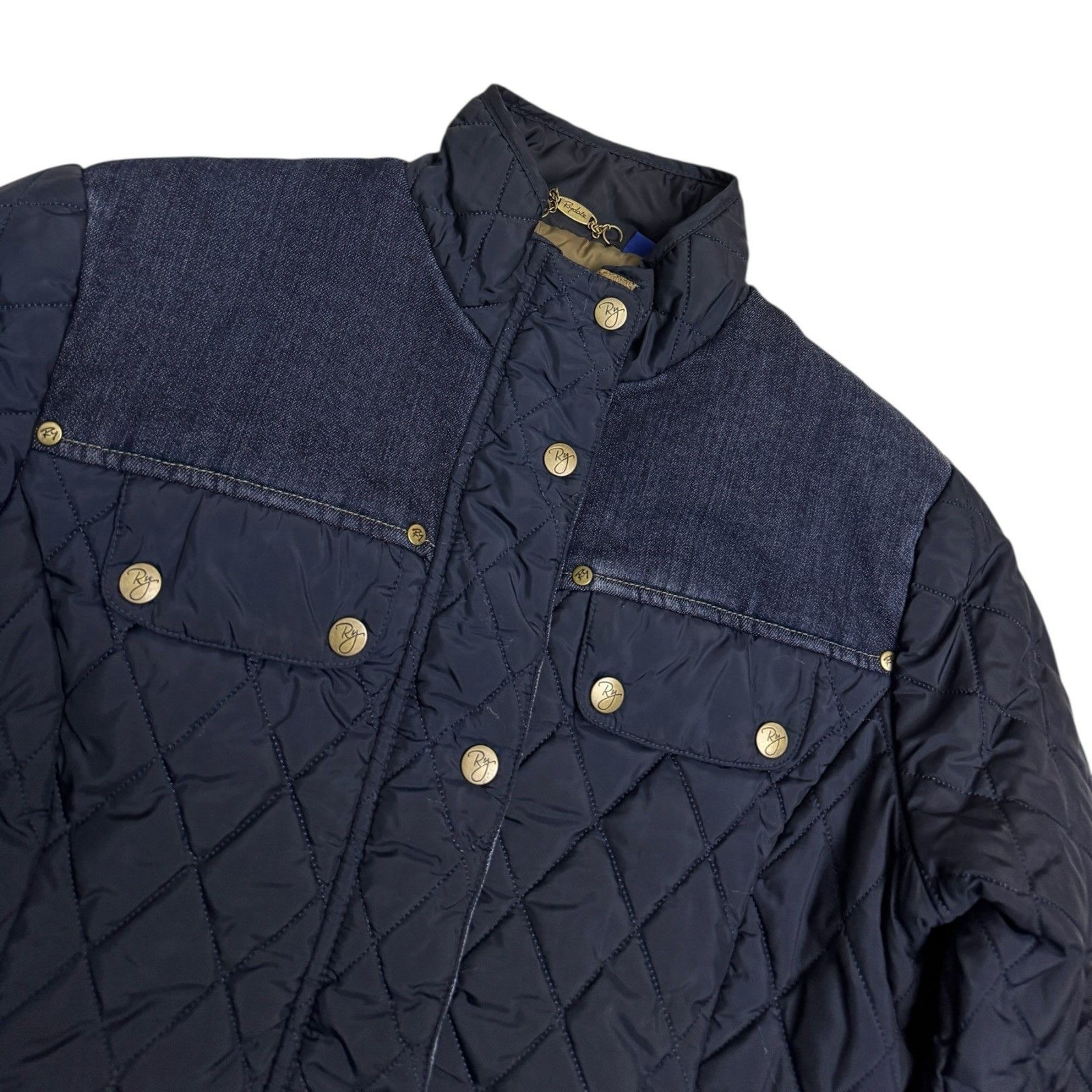 RYDALE EQUESTRIAN Denim Puffer Designer Jacket Womens Small