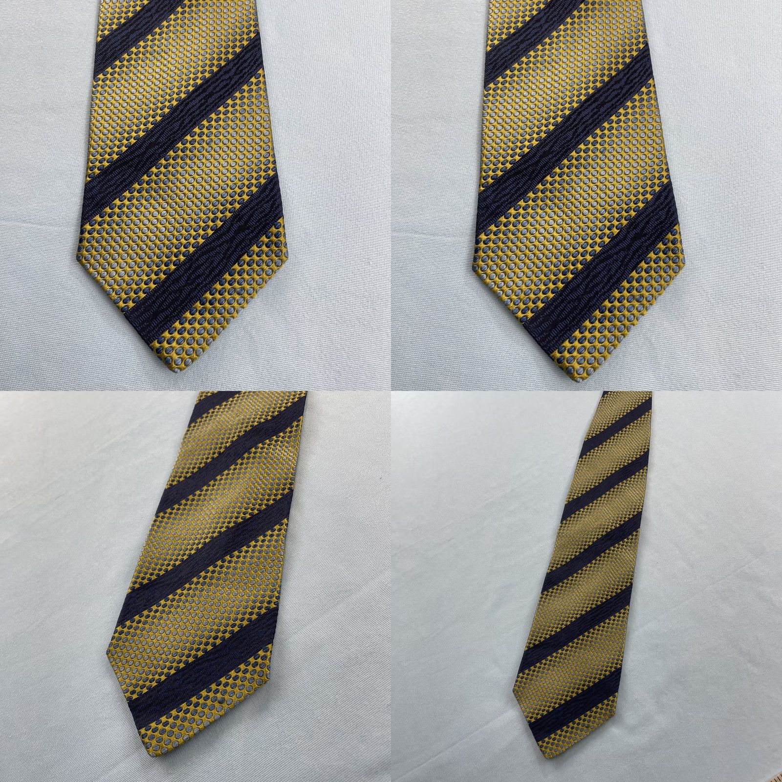 Vintage VINTAGE Pavone Tie Geometric Woven Repp Silk Italy Yellow Blue 4x57" Silk Polyester Texture Width Wide Men's Tie Size ONE SIZE - 9 Thumbnail