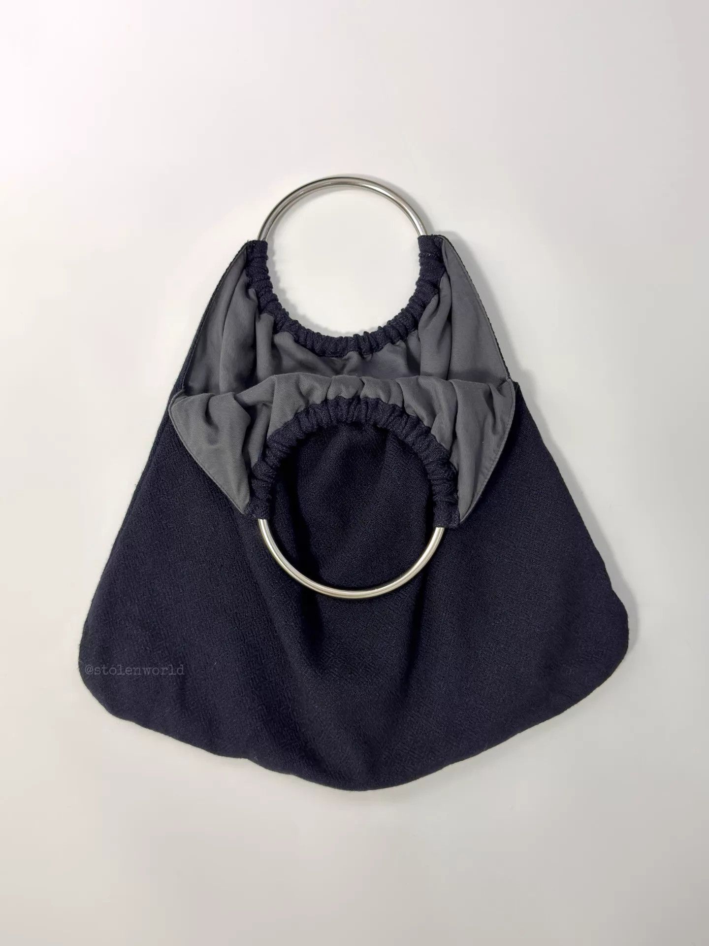 Comme des Garcons CDG Ring Fold Wool Tote Black/Blue Jacquard Size ONE SIZE - 2 Thumbnail
