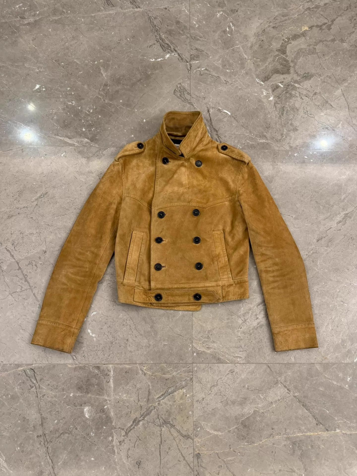 Saint Laurent Paris SLP Natural Calfskin Suede Napoleon Jacket F34 Size XS / US 0-2 / IT 36-38 - 1 Thumbnail