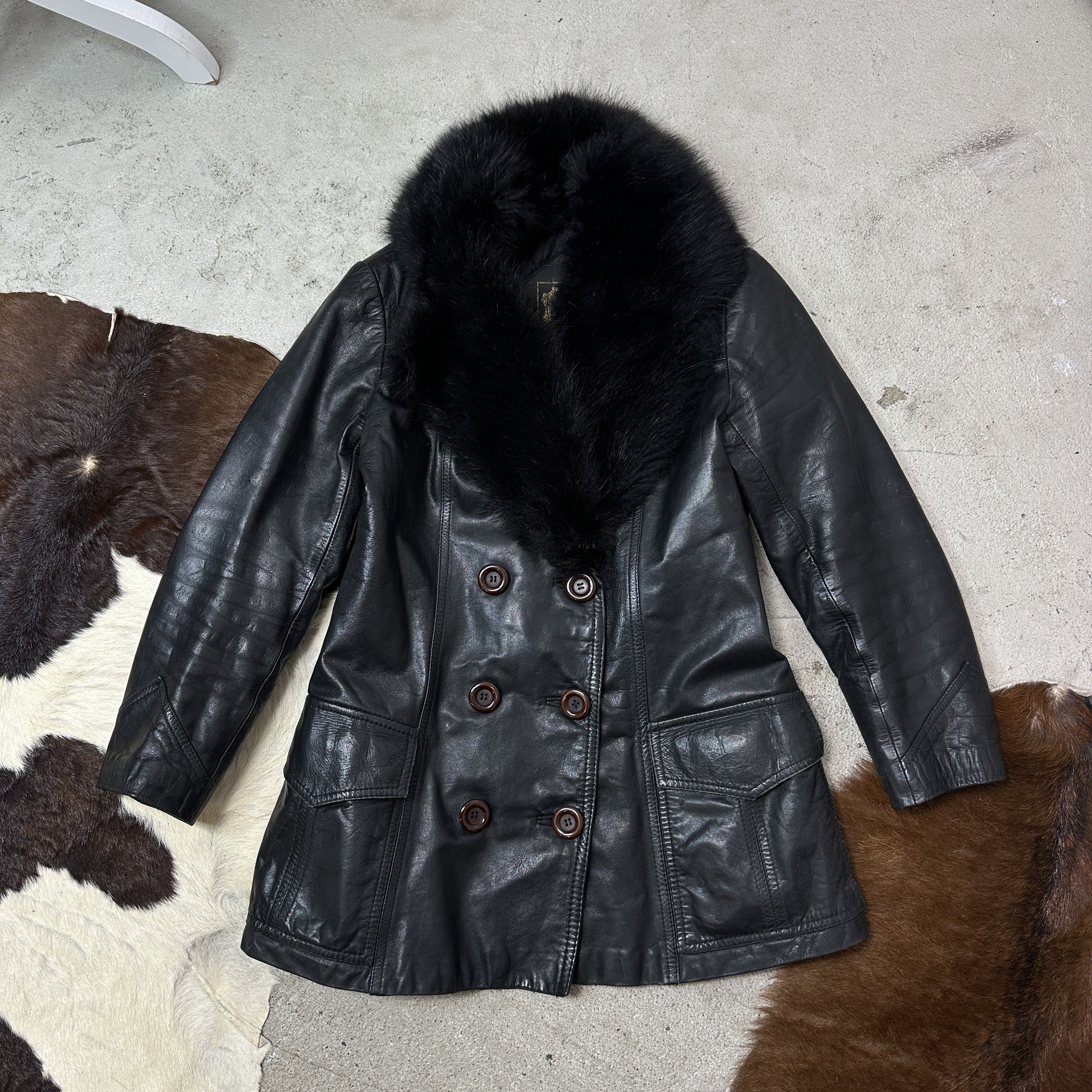Vintage Vintage Leather Buttoned Buttoned Real Fur Collar Coat 90s Size M / US 6-8 / IT 42-44 - 5 Thumbnail