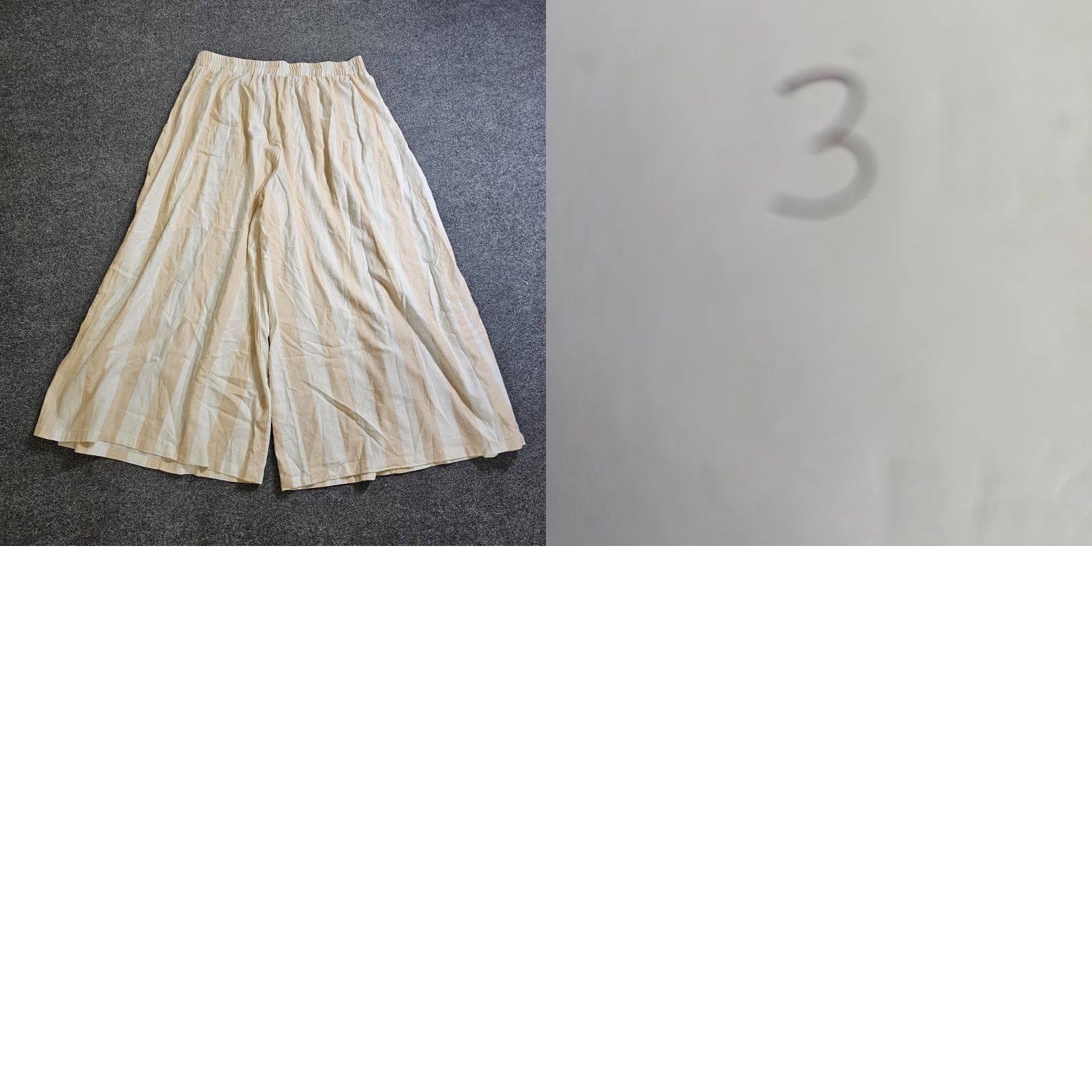 Vintage Versona Pants Womens XL Beige Striped Linen Ultra Wide Leg Crop Beachy Size 40" / US 18 - 8 Thumbnail
