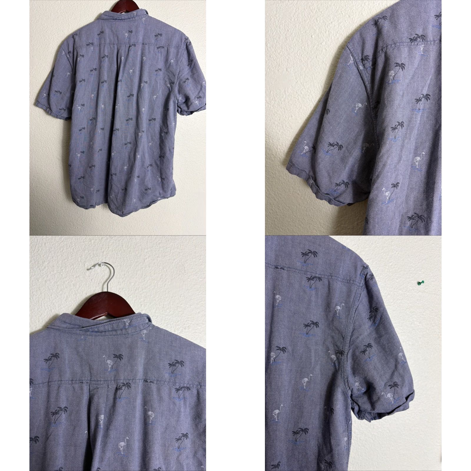 Vans VANS Palm Trees/Flamingo Chambray Button-Down Shirt Mens XL Blue Size US XL / EU 56 / 4 - 9 Thumbnail