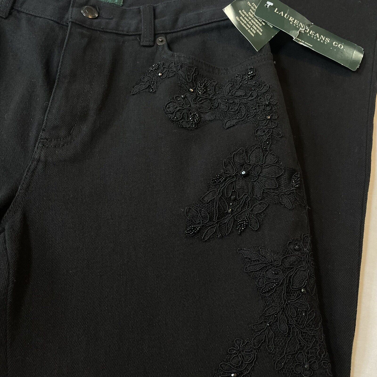 Ralph Lauren Ralph Lauren Women Size 4 Black on Black Beaded Lace Stretch Size 27" / US 4 / IT 40 - 5 Thumbnail