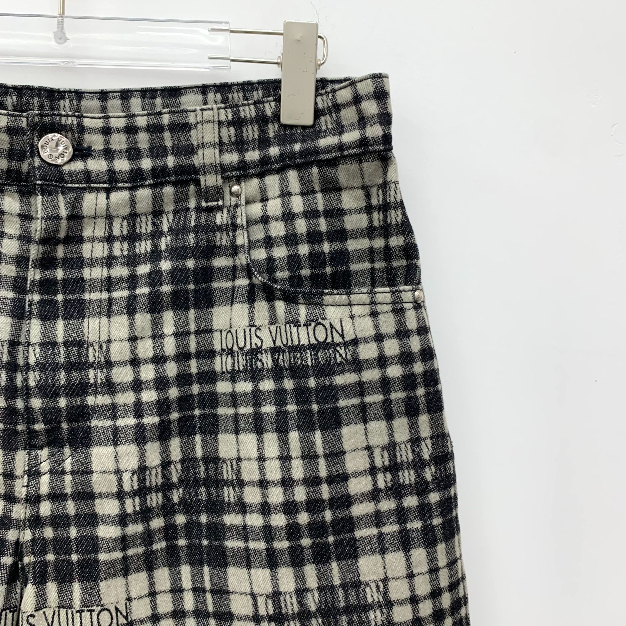 Louis Vuitton LOUIS VUITTON Black & White Checkered Monogram Print Cotton Size 29" - 7 Thumbnail