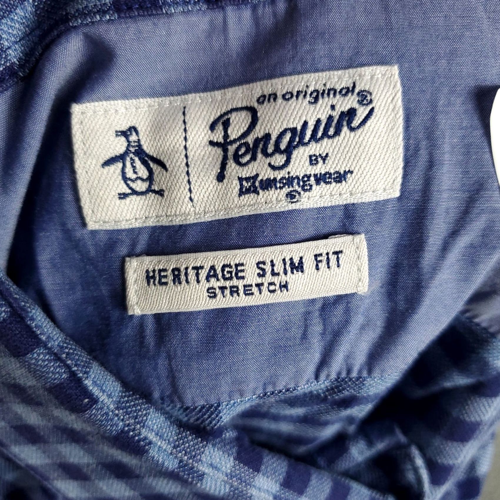 Vintage Penguin Shirt Mens 16.5 Blue Check Slim Fit Dress Button Up Long Sleeve Size 46R - 7 Thumbnail