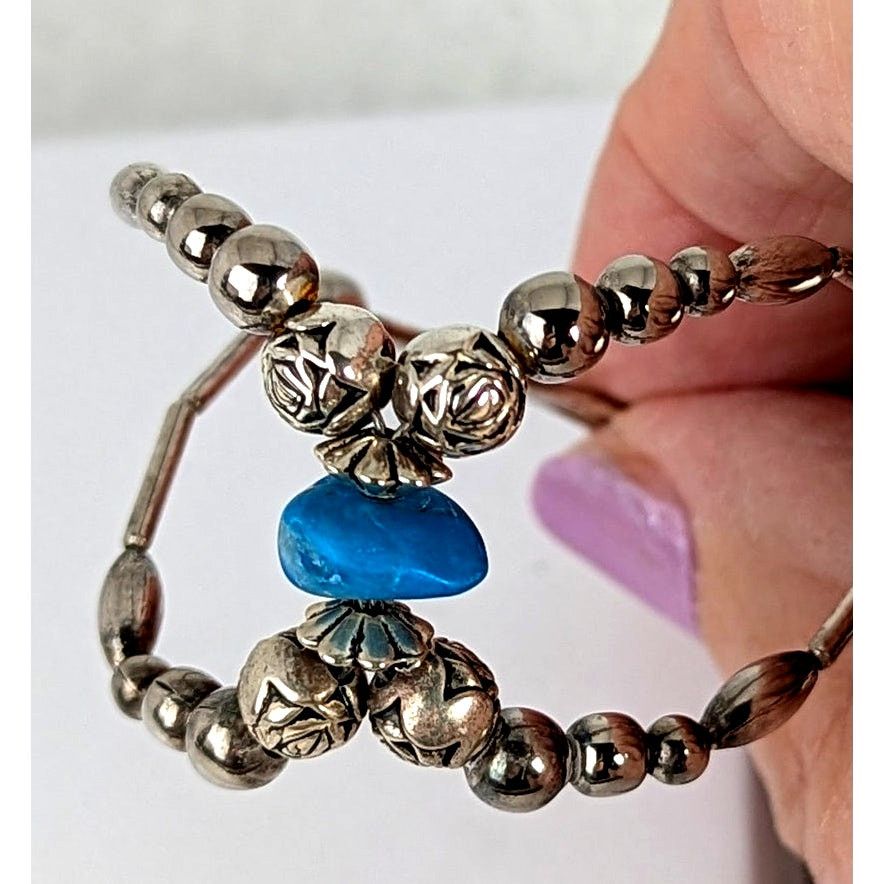 Vintage Vtge Navaho bracelet Turquoise and sterling beads 7" Navaho Size ONE SIZE - 1 Thumbnail