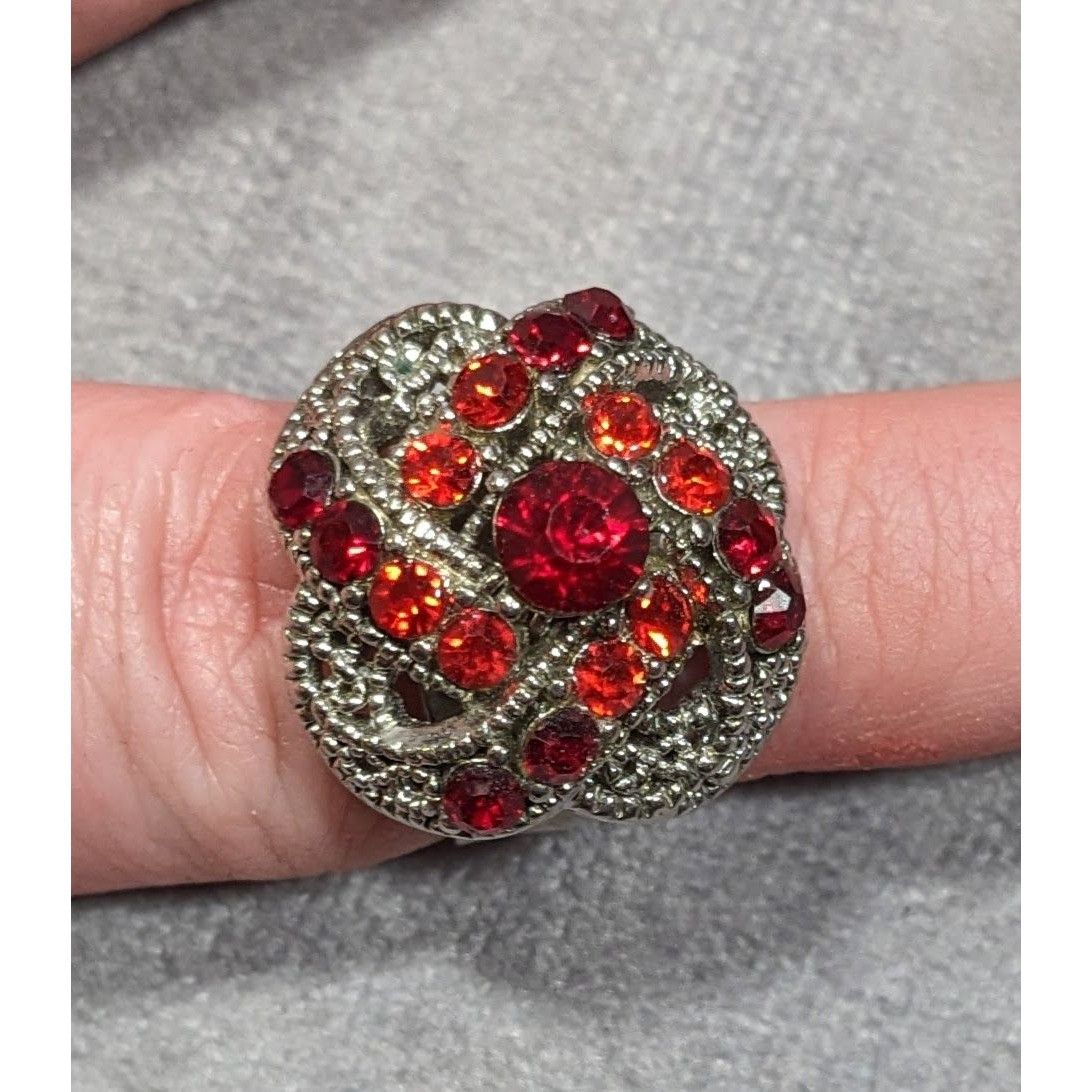 Other Gothic Vampire Knot Ring Silver Tone With Red Stones Adjusta Size ONE SIZE - 8 Thumbnail