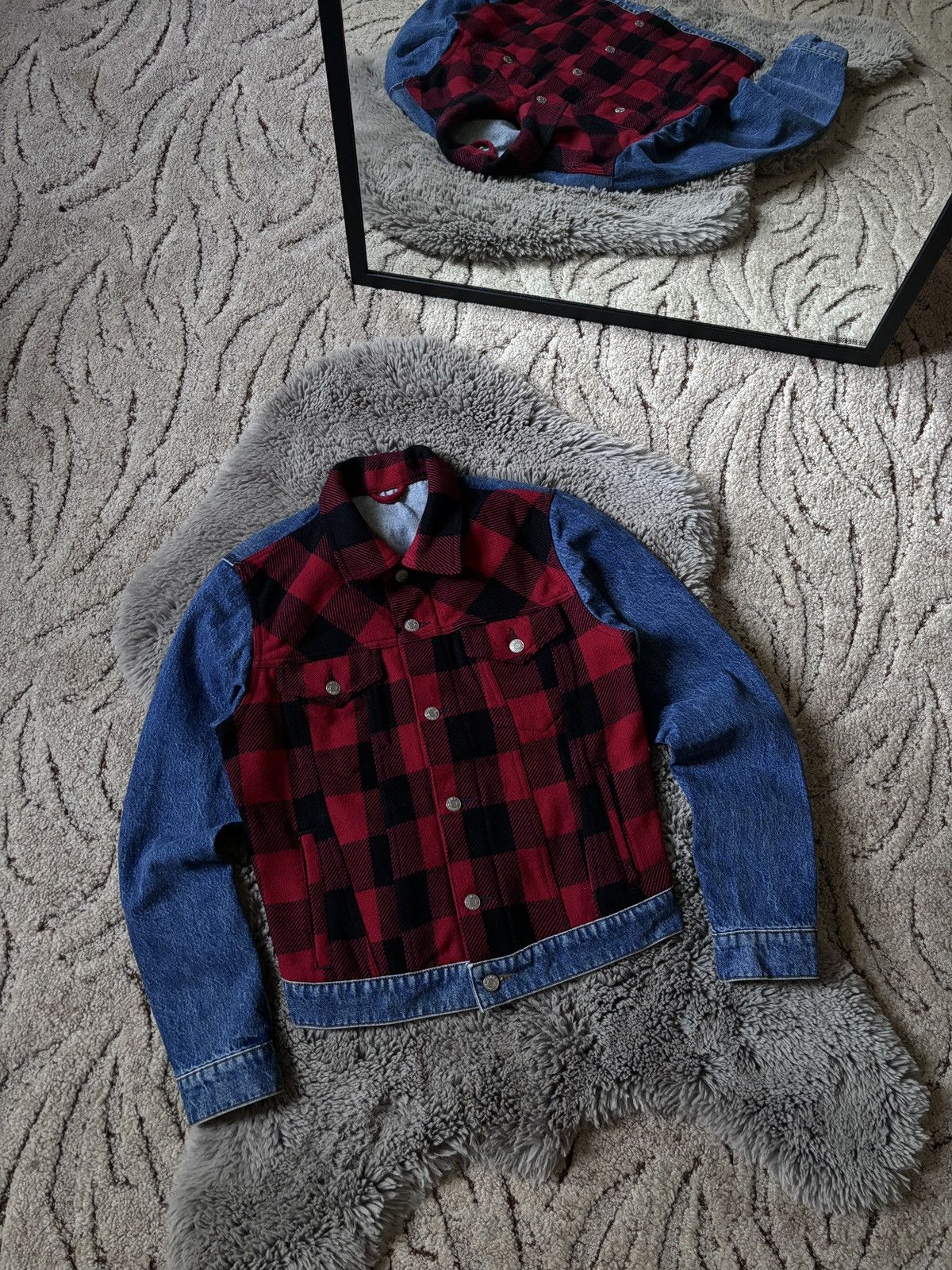 Dries Van Noten Dries van Noten jacket denim patchwork red / black plaid Size US S / EU 44-46 / 1 - 1 Thumbnail