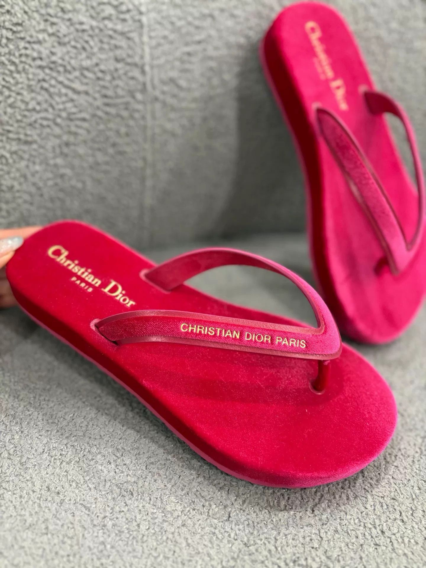 Dior Dior Women's SS Unworn Magenta Flocked Slides 36,38,39 (1/2-1 Size Up) Size US 5.5 / IT 35.5 - 3 Thumbnail