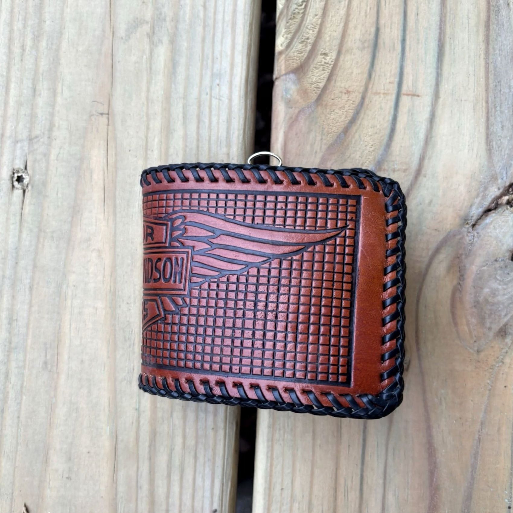 Harley Davidson VINTAGE Harley-Davidson Wallet Bifold Leather Hand Tooled Whipstitch Brown Biker Unisex Wallet Mens Womens Size ONE SIZE - 3 Thumbnail