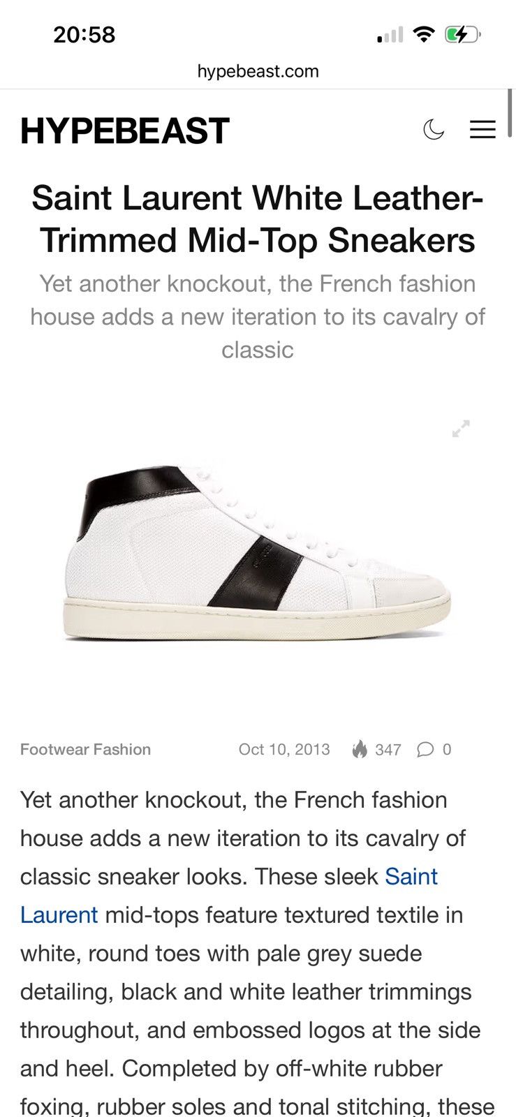 Saint Laurent Paris FW2013 SL/03M Leather-Trimmed Mid-Top Sneakers Size US 7 / EU 40 - 2 Thumbnail