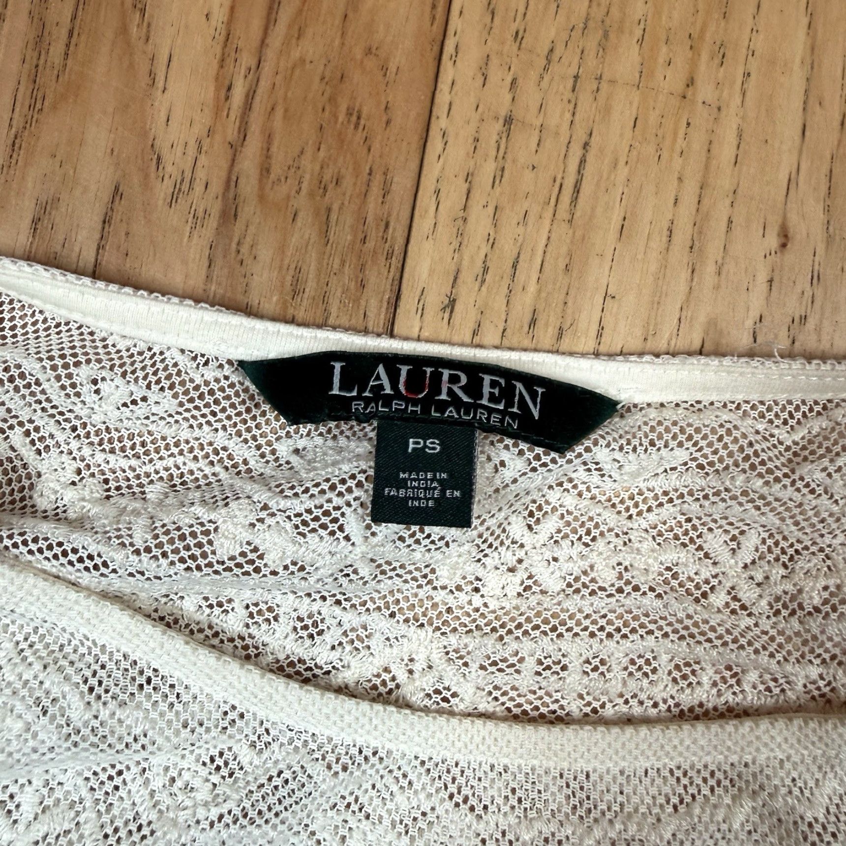 Ralph Lauren Lauren Ralph Lauren Blouse Women L Knit Crochet Lace Overlay Scoop Neck White (Summer) Size L / US 10 / IT 46 - 4 Thumbnail