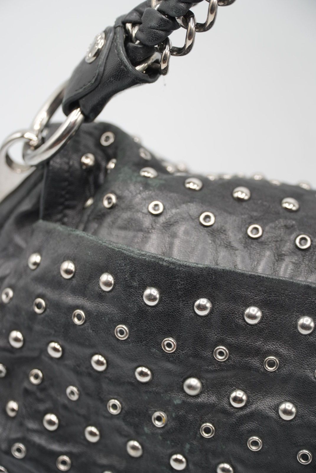 Prada Prada Black Leather Studded Handbag Size ONE SIZE - 7 Thumbnail