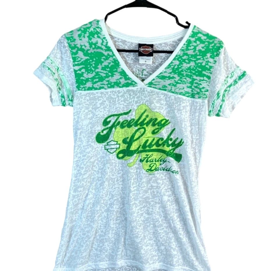 Harley Davidson Harley Davidson Womens Shirt White Sheer Feeling Lucky V Neck Short Sleeve S Size S / US 4 / IT 40 - 2 Thumbnail