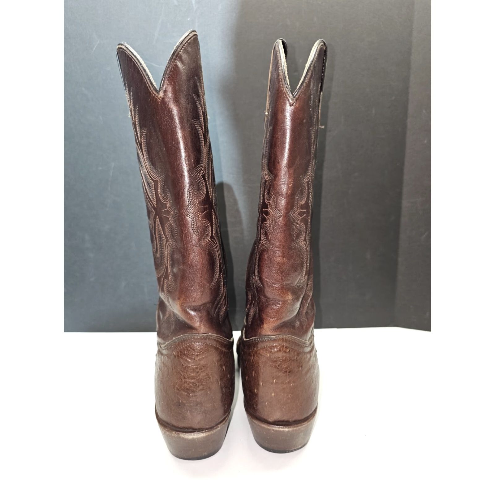 Stetson VINTAGE John B Stetson Cowboy Western Boots Men’s Sz 9D Brown Leather Ostrich Handmade Mid-Calf Shaft Pointed Toe Pull On D Width Boots Size US 9 / EU 42 - 5 Thumbnail