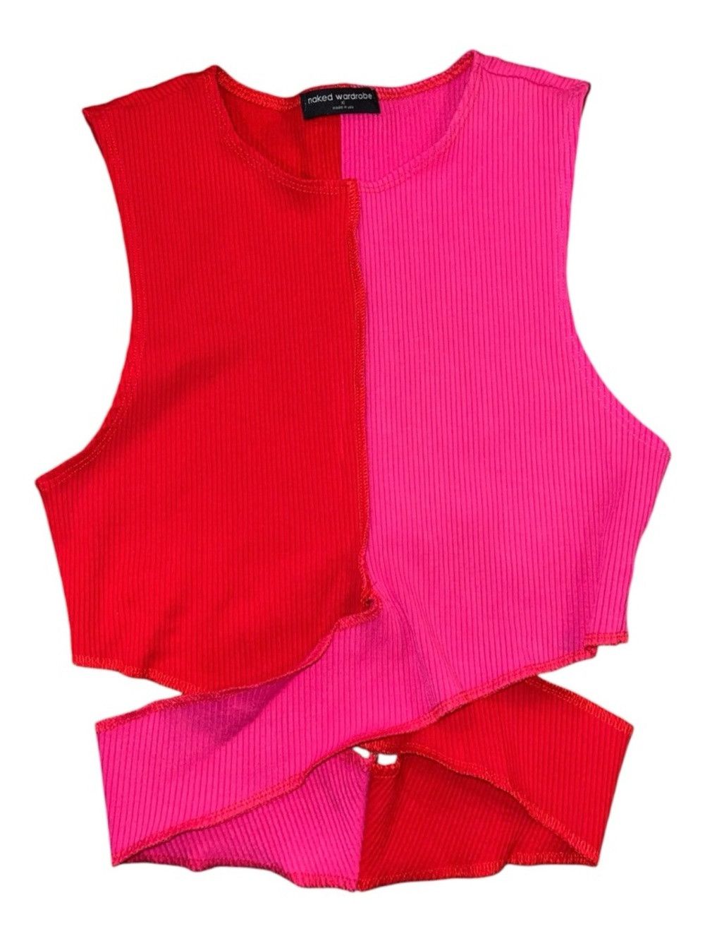 Other Naked Wardrobe Contrast Crop Top XL Red Pink Ribbed Cutout Size XL / US 12-14 / IT 48-50 - 4 Thumbnail