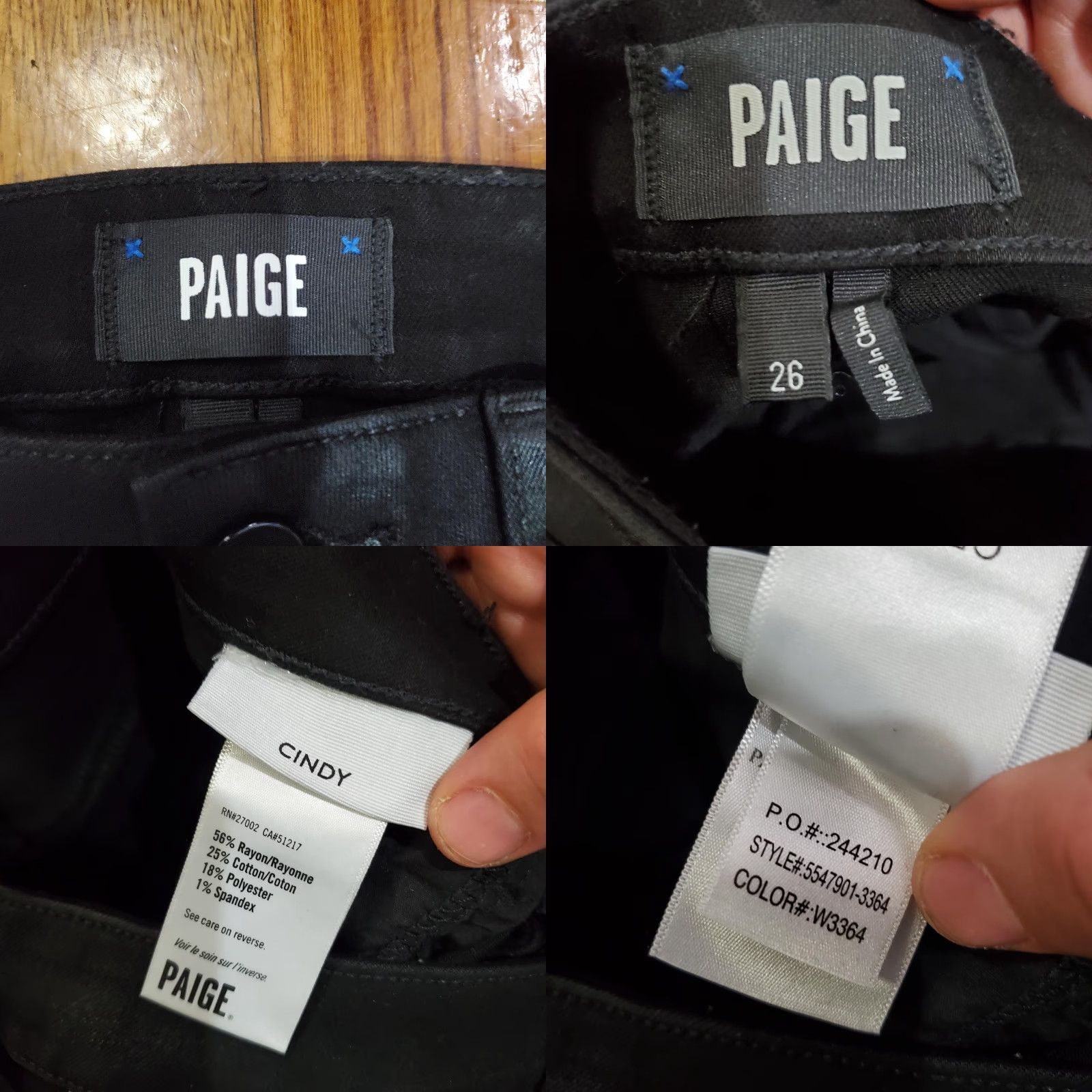 Paige Paige Womens Jeans 26 Black Cindy Coated High Rise Straight Leg Faux Leather Denim Zip Pockets Stretch Vintage: No Mens Womens Size 26" / US 2 / IT 38 - 8 Thumbnail