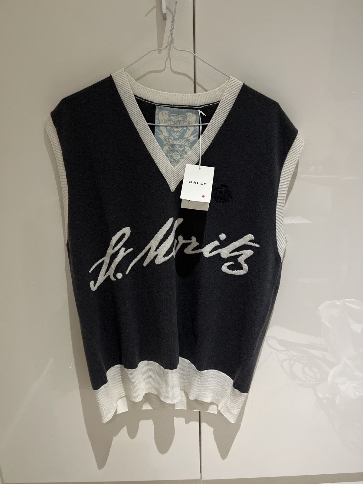 image of Bally Cashmere Sweater Vest in Blue/Grey, Men's (Size Medium)