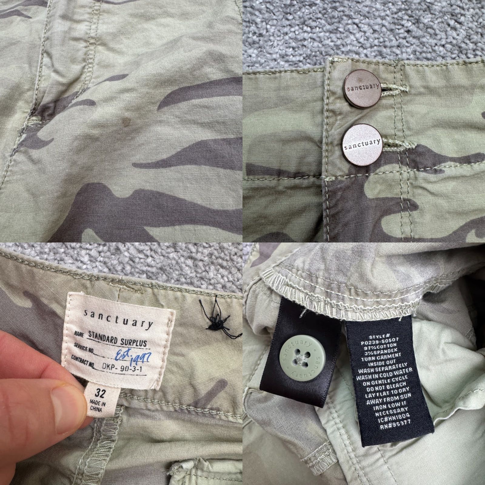 Sanctuary Sanctuary Cargo Pants Womens 32 Green Camouflage Canvas Cotton Blend Straight Regular Rise Inseam 25 in Pockets Military Outdoor 90s? Size 24" / US 00 / IT 34 - 8 Thumbnail