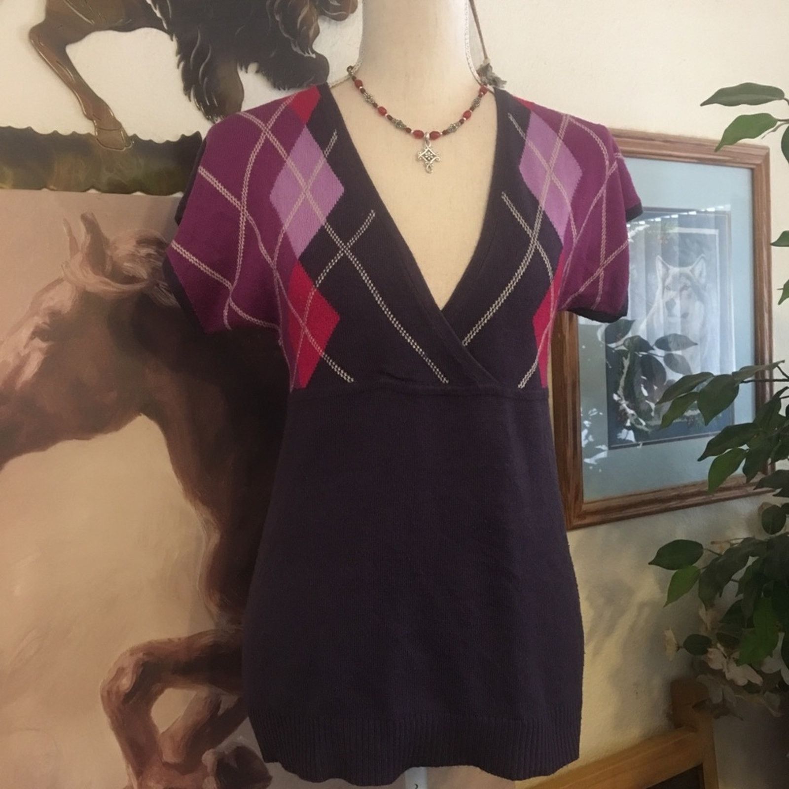 Other New York & Company purple argyle top XS Size XS / US 0-2 / IT 36-38 - 1 Thumbnail