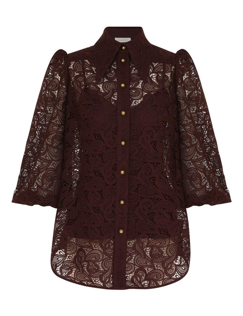 Zimmermann oc11z0925 Illustration Lace Blouse in Chocolate Brown Size S / US 4 / IT 40 - 1 Thumbnail