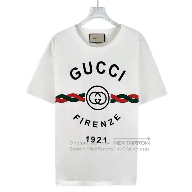 Gucci White logo letter print cotton round-neck short-slee