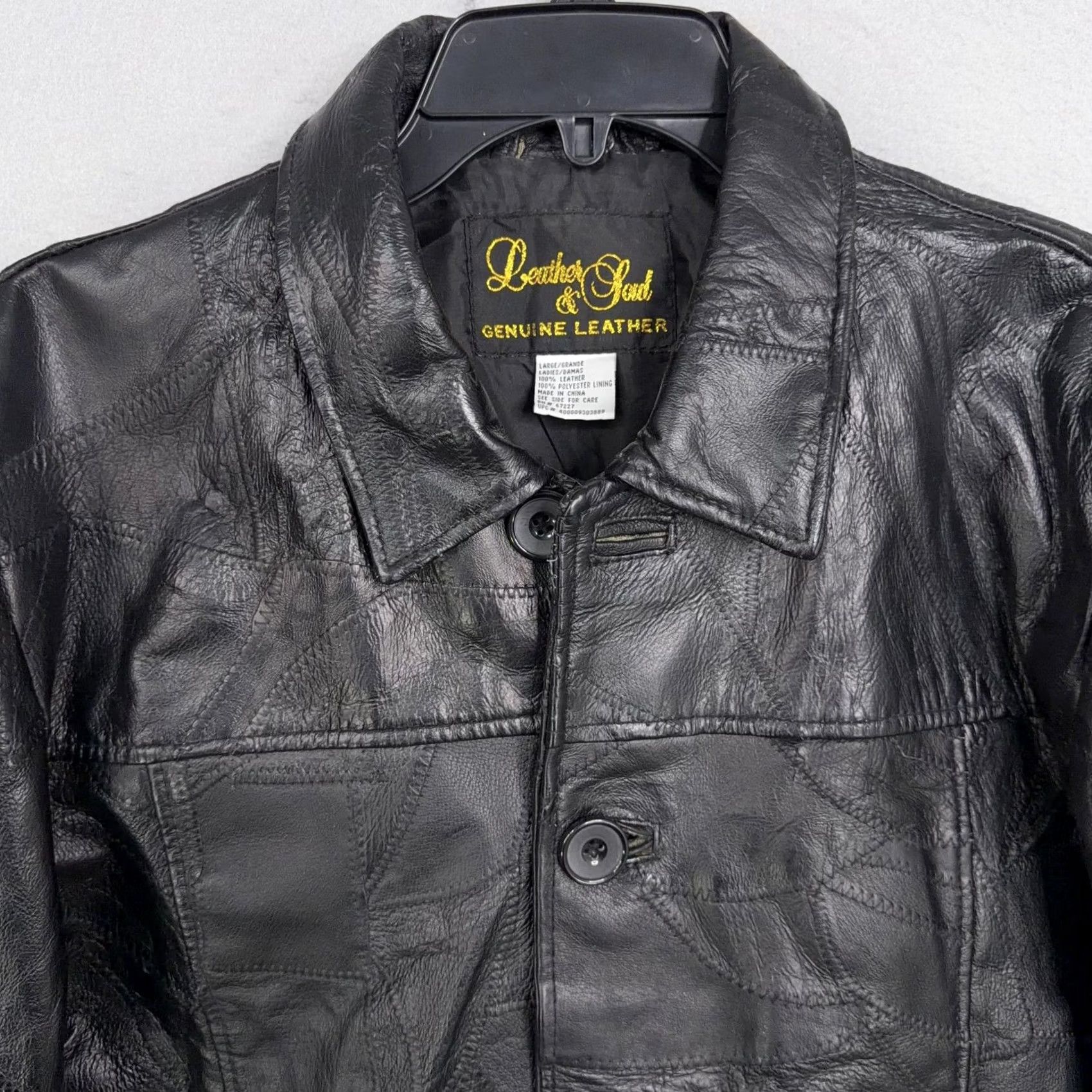 Vintage Leather & Soul Jacket Women's Large Black Genuine Leather Button Front Patchwork Short Coat - Casual, Classic, Lined, Pockets, Fall/Winter Size L / US 10 / IT 46 - 2 Thumbnail