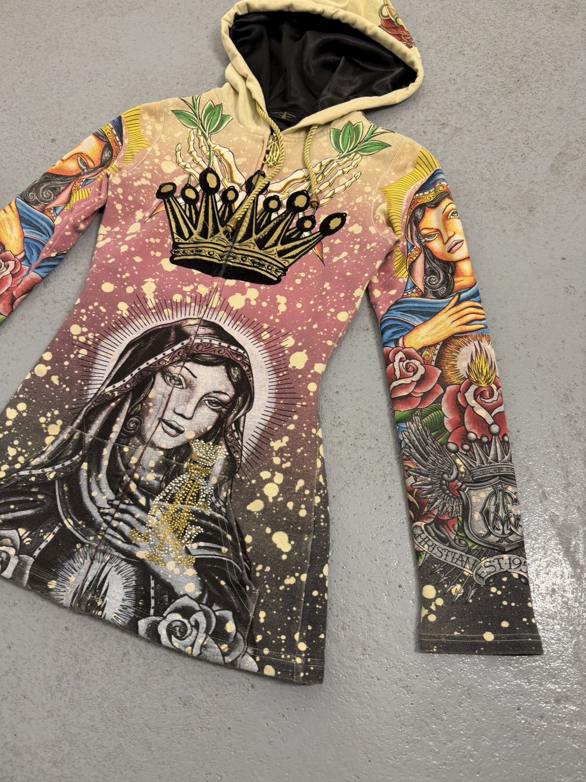 Christian Audigier Christian Audigier Holy Diva Overprinted Y2K Zip Hoodie Size XS / US 0-2 / IT 36-38 - 3 Thumbnail