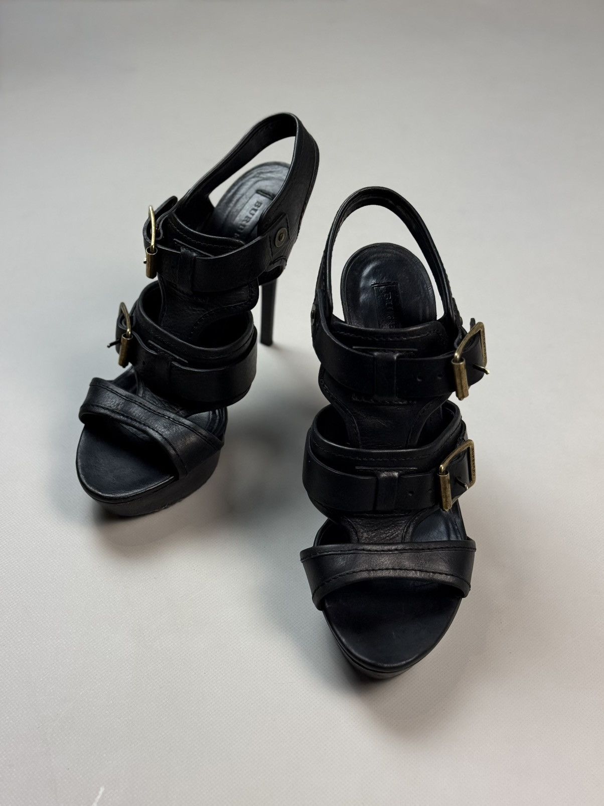 Burberry Burberry Black Leather Strappy Stiletto Buckle Heels Shoes Size US 10 / IT 40 - 8 Thumbnail