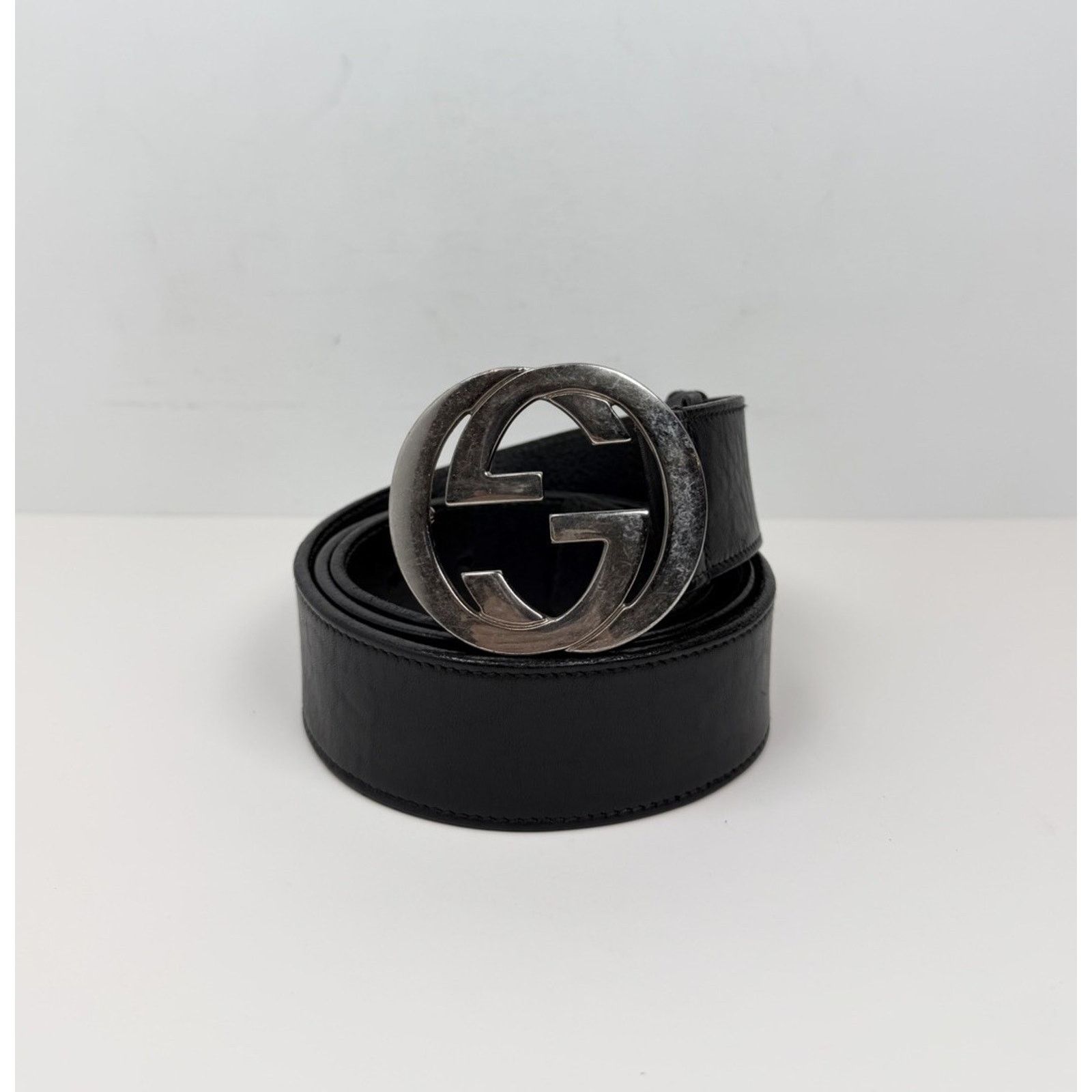 Gucci Size 100/40 - Gucci Black Silver Leather Interlocking Size 40 - 1 Thumbnail