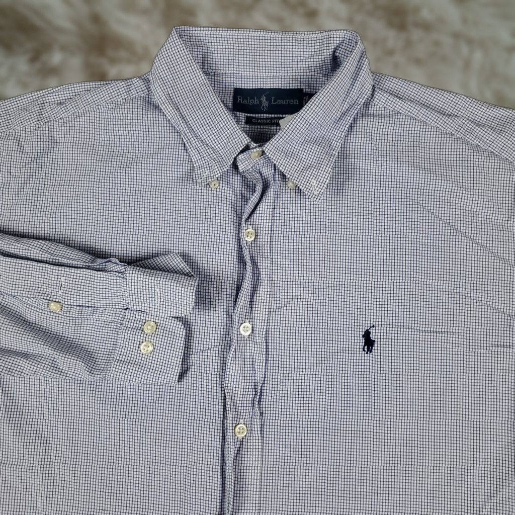 Ralph Lauren Ralph Lauren Shirt Men 17.5 Blue Check Dress Long Sleeve Button Up Professional Classic Modern Casual Formal Wear Mens 17.5"} Size 46R - 1 Thumbnail