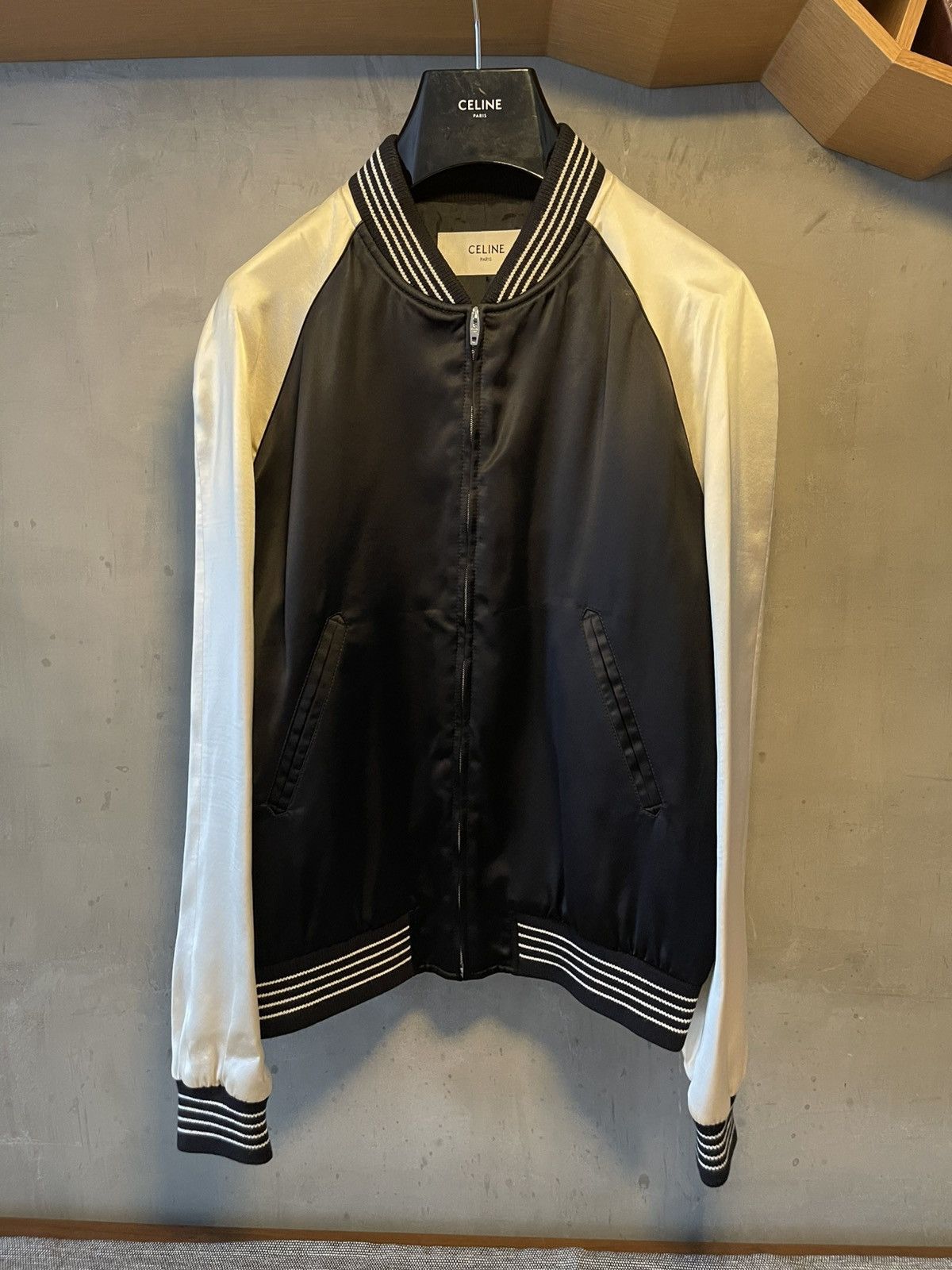 関税・送料込 CELINE Teddy Souvenir bomber ジャケット Celine Celine Teddy Bomber Jacket Satin Cotton Rayon | Grailed