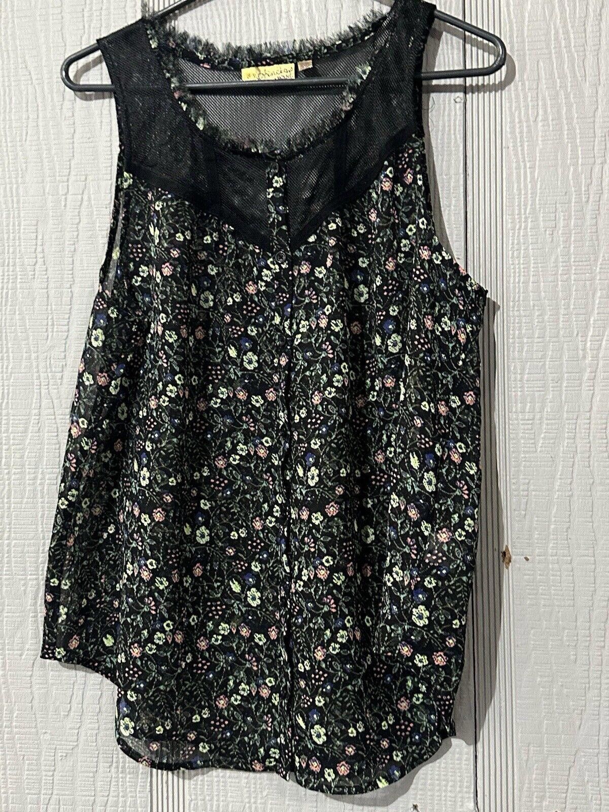 Designer vera wang top Tank Large Cottage Core Floral Black Semisheer Size M / US 6-8 / IT 42-44 - 2 Thumbnail