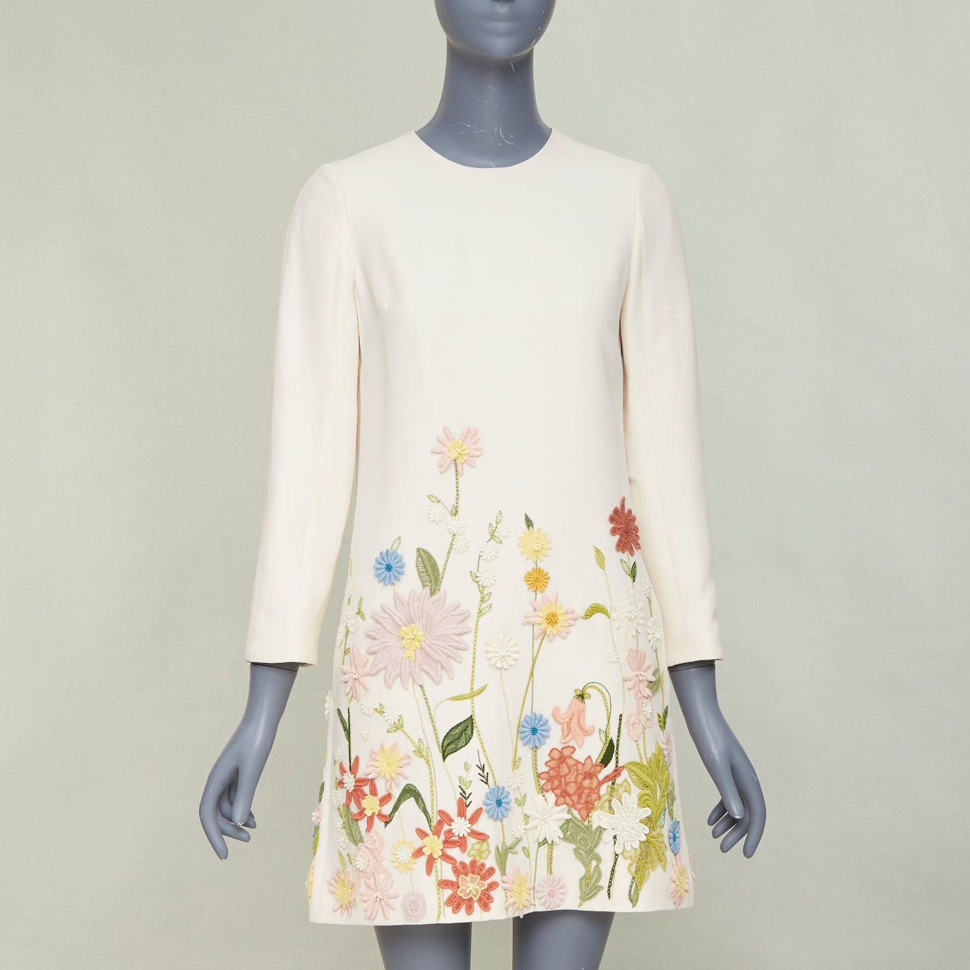 Valentino VALENTINO Crepe Couture ivory wool silk floral embroidered A-line dress IT38 XS Size XS / US 0-2 / IT 36-38 - 1 Thumbnail