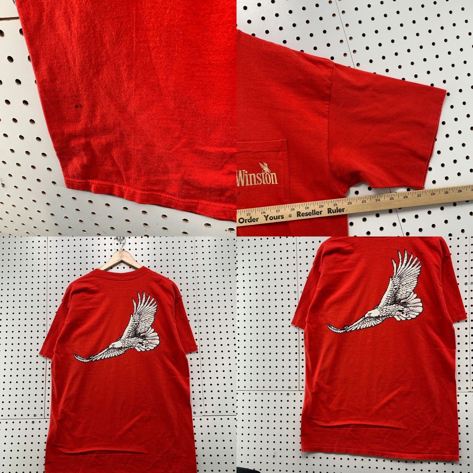 Vintage VINTAGE Winston Pocket Shirt Mens Large Red Eagle Single Stitch Cigg TEE Size US L / EU 52-54 / 3 - 9 Thumbnail