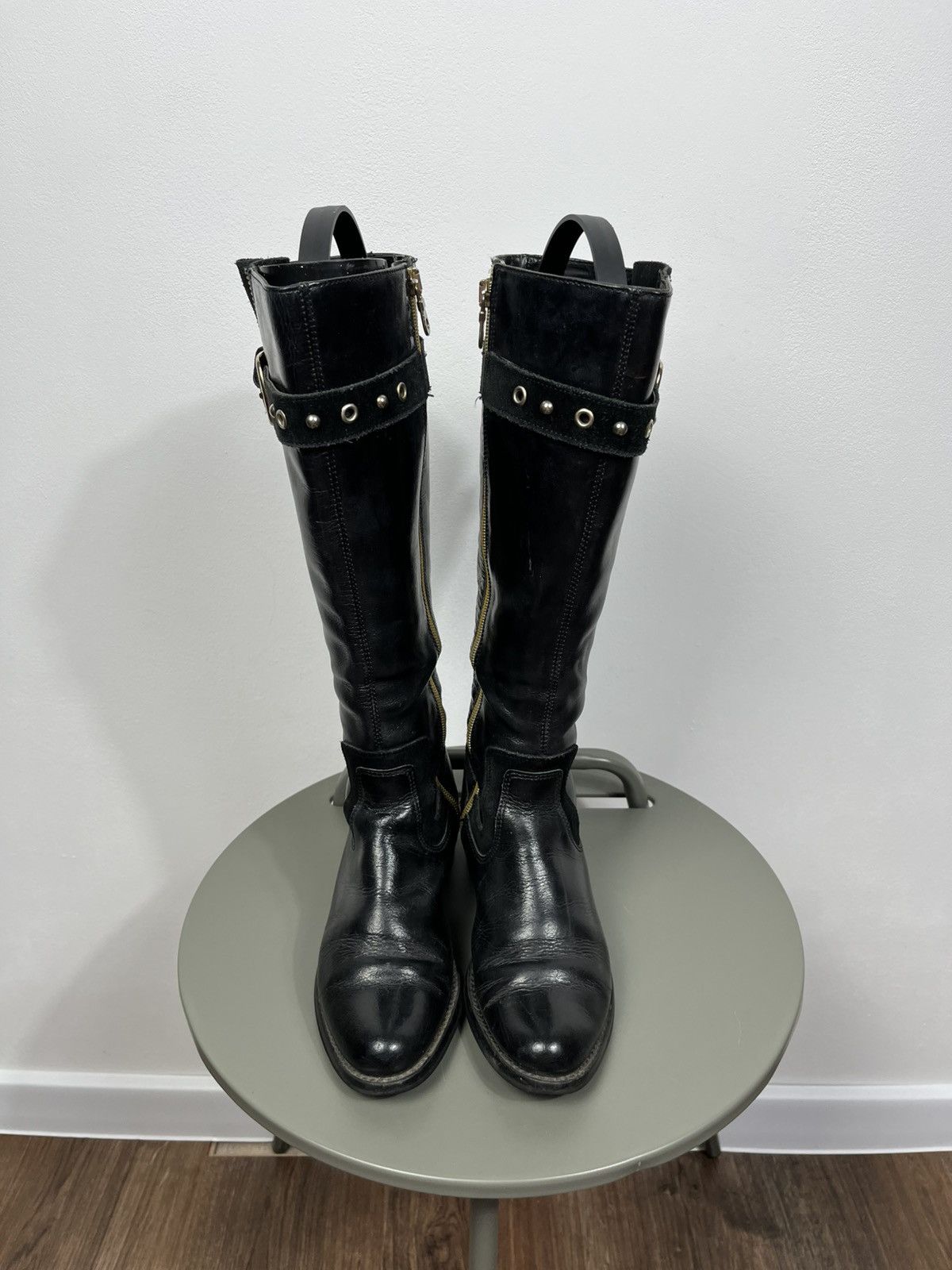 Clarks Clarks Black Leather Knee High Boots Buckle Zip Size US 5 / IT 35 - 4 Thumbnail